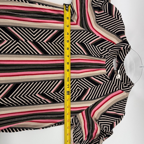 Anthropologie Geometric Stripe Mock Neck Midi Dress Black Pink Tan Short Sleeve - Picture 7 of 7